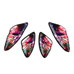 FireBrick Transparent Resin Wing Pendants Set, with Gold Foil, Butterfly Wing Charms, FireBrick, 29.5~39.5x14.5x2.5mm, Hole: 0.8mm, 2 pairs/set