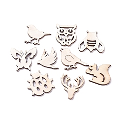 Blanched Almond Laser Cut Wood Shapes, Unfinished Wooden Embellishments, Poplar Wood Cabochons, Animal, Blanched Almond, 27.5~29.5x23.5~35.5x2.5mm, about 100pcs/bag