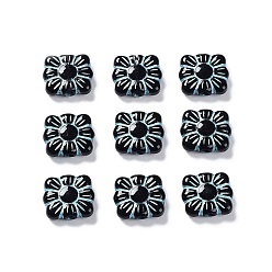Black Opaque Acrylic Beads, Metal Enlaced, Square with Flower Pattern, Black, 9.5~10x10.5~11x3.5mm, Hole: 1.6mm, about 1990pcs/500g