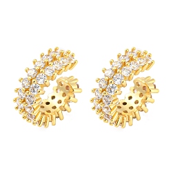 Real 18K Gold Plated Rack Plating Brass Cubic Zirconia Cuff Earrings, Long-Lasting Plated, Lead Free & Cadmium Free, Real 18K Gold Plated, 13x5mm