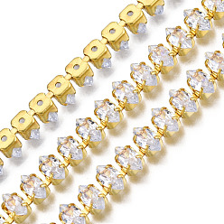 Clear Horse Eye Cubic Zirconia Strass Chains, Gold Plated Brass Link Chains, Soldered, with Spool, Clear, 6mm, about 16.40 Feet(5m)/Roll