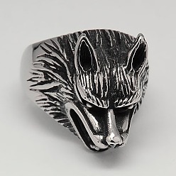 Argent Antique 304 Les anneaux de loup en acier inoxydable de rétro hommes uniques, argent antique, 17~23mm
