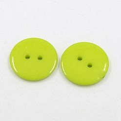 Yellow Green Acrylic Sewing Buttons, Plastic Buttons for Costume Design, 2-Hole, Dyed, Flat Round, Yellow Green, 15x2mm, Hole: 1mm