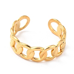 Golden Ion Plating(IP) 304 Stainless Steel Finger Rings, Cuff Rings, Long-Lasting Plated, Curb Chain Shape, Golden, US Size 7 1/4(17.5mm), 6.5~7mm