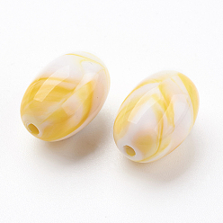 Jaune Perles acryliques, style de pierres fines imitation, ovale, jaune, 17x11.5~12mm, Trou: 2mm, environ330 pcs / 500 g
