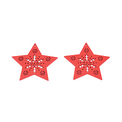 Rouge Gros pendentifs en bois peint à la bombe sur le thème de noël, breloque étoile avec flocon de neige creux, rouge, 61x65x2mm, Trou: 2.5mm
