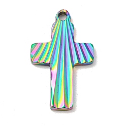 Rainbow Color Placage ionique (ip) 304 pendentifs en acier inoxydable, breloque croix, couleur arc en ciel, 22x13x1.9mm, Trou: 1.6mm