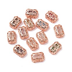 Mixed Color Eco-friendly Brass Micro Pave Cubic Zirconia Multi-strand Links, Rack Plating, Cadmium Free & Lead Free, Rectangle Octagon, Rose Gold, Mixed Color, 12x8x5mm, Hole: 1.2mm