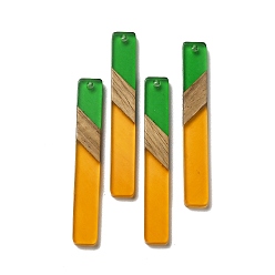 Naranja Grandes colgantes de resina opaca y madera de nogal, encantos del rectángulo, naranja, 51.5x7.5x3.5 mm, agujero: 2 mm