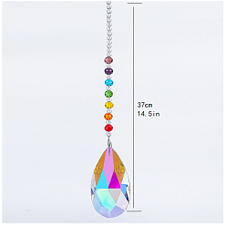 Colorful Chakra Theme K9 Crystal Glass Big Pendant Decorations, Hanging Sun Catchers, Teardrop, Colorful, 37cm