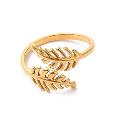 Oro Chapado en iones (ip) 304 anillo de puño abierto de hoja de acero inoxidable para mujer, dorado, tamaño de EE. UU. 8 1/2 (18.5 mm)