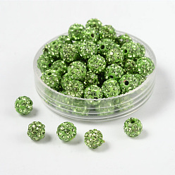 Peridot Polymer Clay Rhinestone Beads, Pave Disco Ball Beads, Grade A, Round, PP12, Peridot, 10mm, Hole: 1.5mm