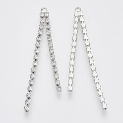 Platino Latón taza cadenas borla grandes colgantes, con diamantes de imitación de cristal, Platino, 52x4x2 mm, agujero: 1.6 mm