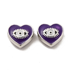 Indigo Alloy Enamel Beads, Heart with Horse Eye, Platinum, Indigo, 9x10x4mm, Hole: 1.6mm