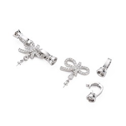 Real Platinum Plated Brass Micro Pave Clear Cubic Zirconia Peg Bails Fold Over Clasps, Nickel Free, for Half Drilled Bead, Bowknot, Real Platinum Plated, Bowknot: 22x18x3mm, Cup Peg Bails: 6x3mm, Pin: 0.6mm(for Half Drilled Bead), Clasp about: 13.5x7x6.5mm, Inner Diameter: 4mm