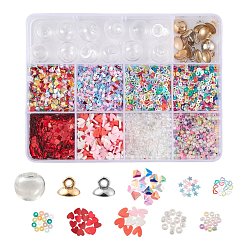 Mixed Color DIY Globe Ball Wish Bottle Pendant Making Kit, Including Plastic Paillette/Sequins Beads, Polymer Clay Cabochons, Glass Seed Beads, Round Glass Bottles, Plastic Bead Cap Pendant Bails, Mixed Color, Glass Bottles: 12pcs/box