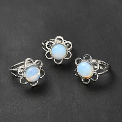 Opalite Opalite Adjustable Rings, Platinum Tone Flower Brass Rings for Women, Cadmium Free & Lead Free, US Size 7 3/4(17.9mm), 3~7mm