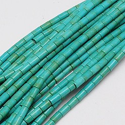 Vert De Mer Clair Perles synthétiques turquoise brins, teint, colonne, vert de mer clair, 8~9x5mm, Trou: 1mm, Environ 46 pcs/chapelet, 15.2 pouce