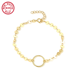 Real 18K Gold Plated 925 Sterling Silver Ring Link Bracelets, Real 18K Gold Plated, 6-1/4 inch(16cm)