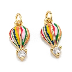 Real 18K Gold Plated Brass Micro Pave Clear Cubic Zirconia Charms, with Enamel and Jump Rings, Hot-air Balloon, Real 18K Gold Plated, 14x7x4mm, Hole: 3.5mm