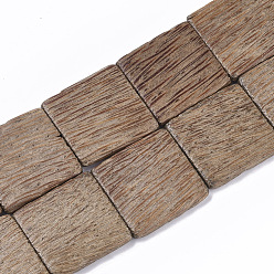 Camel Undyed & Natural Coconut Wood Beads Strands, Waxed, Square, Camel, 39.5~40.5x34.5~40x6.5~7mm, Hole: 2mm, about 10pcs/strand, 15.35 inch