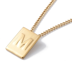 Letter M Titanium Steel Initial Letter Rectangle Pendant Necklace for Men Women, Golden, Letter.M, 18.11~18.5 inch(46~47cm)