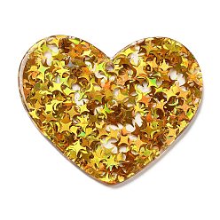 Verge D'or Acrylique avec pendentifs paillettes, cœur, verge d'or, 35.5x44x2mm, Trou: 1.8mm