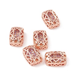 Lilac Eco-friendly Brass Micro Pave Cubic Zirconia Multi-strand Links, Rack Plating, Cadmium Free & Lead Free, Rectangle, Rose Gold, Lilac, 12x8x5mm, Hole: 1.2mm