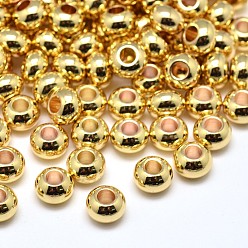 Золотой Латунь плоские круглые шариков прокладки, золотые, 6x4 мм, отверстие : 2 мм