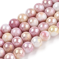 Pink Electroplated Glass Beads Strands, AB Color Plated, Round, Pink, 8.5mm, Hole: 1.2mm, about 100pcs/strand, 30.63 inch(77.8cm)
