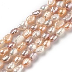 Color mezclado Hilos de perlas de agua dulce cultivadas naturales, arroz, teñido, color mezclado, 6~9x4.5~6 mm, agujero: 0.5 mm, sobre 48 unidades / cadena, 13.98 pulgada (35.5 cm)