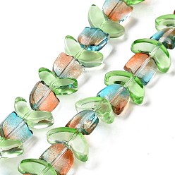 Turquoise Foncé Chapelets de perles en verre transparentes  , deux tons, tulipe, turquoise foncé, 6.5~9x9~14x4~5.5mm, Trou: 1mm, Environ 29 pcs/chapelet, 15.71'' (39.9 cm)
