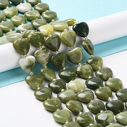 Other Jade Natural Xinyi Jade/Chinese Southern Jade Beads Strands, with Seed Beads, Heart, 14~15x15x6~6.5mm, Hole: 1.4mm, about 23~24pcs/strand, 14.57''(37cm)
