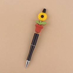 Yellow Plastic Ball-Point Pen, Beadable Pen, for DIY Personalized Pen, with Silicone Flower Pot, Yellow, 140mm