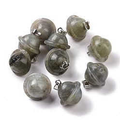 Labradorite Natural Labradorite Pendants, Planet Charms, with Platinum Plated Alloy Snap on Bails, 19.5~21.5x18~18.5mm, Hole: 5.5x3.3mm