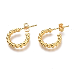 Golden 304 Stainless Steel Half Hoop Earrings, Stud Earrings, with Ear Nuts, Ring, Golden, 15x14.2x2.7mm, Pin: 0.7mm