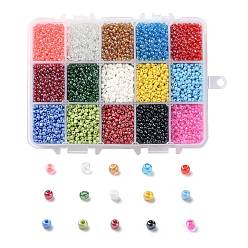 Mixed Color 375G 15 Colors Glass Seed Beads, Opaque Colors Lustered, Round, Mixed Color, 8/0, 3~4x2~3mm, Hole: 0.8~1mm, 25g/color