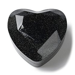 Black Glitter Heart Shaped Plastic Couple Ring Storage Boxes, Jewelry Ring Gift Case with Velvet Inside and LED Light, Black, 7.15x6.4x4.35cm