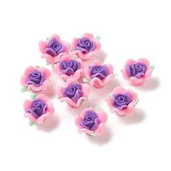 Pink Handmade Polymer Clay Beads, Rose, Pink, 9.5~11x15~16x14~17mm, Hole: 1.4~2mm