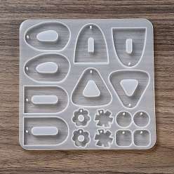 Mixed Patterns DIY Silicone Pendant Molds, Resin Casting Molds, for UV Resin, Epoxy Resin Jewelry Making, Flower/Geometrical Shape, Mixed Patterns, 130x127x6mm, Hole: 1.5mm, Inner Diameter: 15~39x17~42mm