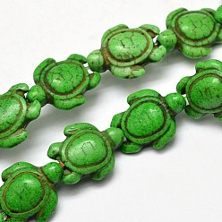 Зеленый лайм Окрашенные синтетические бирюзовые бусы нити, Морская черепаха, зеленый лайм, 17~18x14x6~8 мм, отверстие : 1 мм, около 23 шт / нитка, 15 дюйм