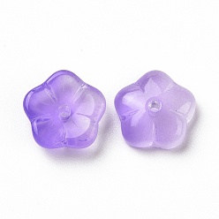Blue Violet Transparent Spray Painted Glass Beads, Sakura Flower, Blue Violet, 9.5x10x3mm, Hole: 1.2mm