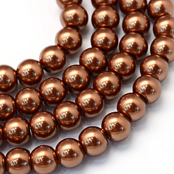 Sienna Baking Painted Pearlized Glass Pearl Round Bead Strands, Sienna, 8~9mm, Hole: 1mm, about 105pcs/strand, 31.4 inch
