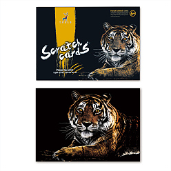Tiger Scratch Rainbow Painting Art Paper, DIY Scratchboard with Paper Card and Sticks, Tiger Pattern, 40.5x28.5cm, 2pcs/set