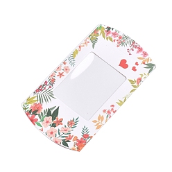 White Paper Pillow Boxes, Gift Candy Packing Box, with Clear Window, Floral Pattern, White, 12.5x8x2.2cm