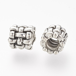 Antique Silver Alloy European Beads with Screw, Large Hole Beads, Column, Antique Silver, 9x9mm, Hole: 4mm