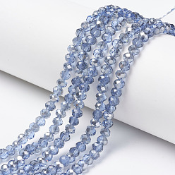 Cornflower Blue Electroplate Transparent Glass Beads Strands, Half Gray Plated, Faceted, Rondelle, Cornflower Blue, 6x5mm, Hole: 1mm, about 85~88pcs/strand, 16.1~16.5 inch(41~42cm)
