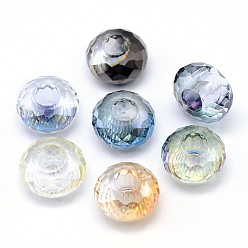 Couleur Mélangete Perles en verre electroplate, demi-plaqué, facette, rondelle, couleur mixte, 14x8mm, Trou: 5.5mm