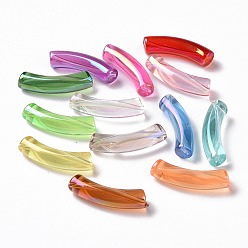 Couleur Mélangete Placage uv perles acryliques irisées arc-en-ciel transparentes, tube incurvé, couleur mixte, 32~33x10x8mm, Trou: 1.6mm