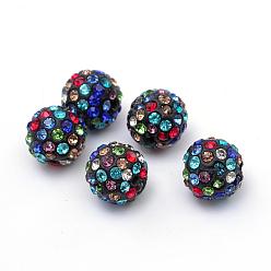 Coloré Argile polymère perles pave strass, perles de boule de disco, colorées, pp 13 (1.9~2 mm), 6 rangées de strass, 10 mm, Trou: 1.5mm